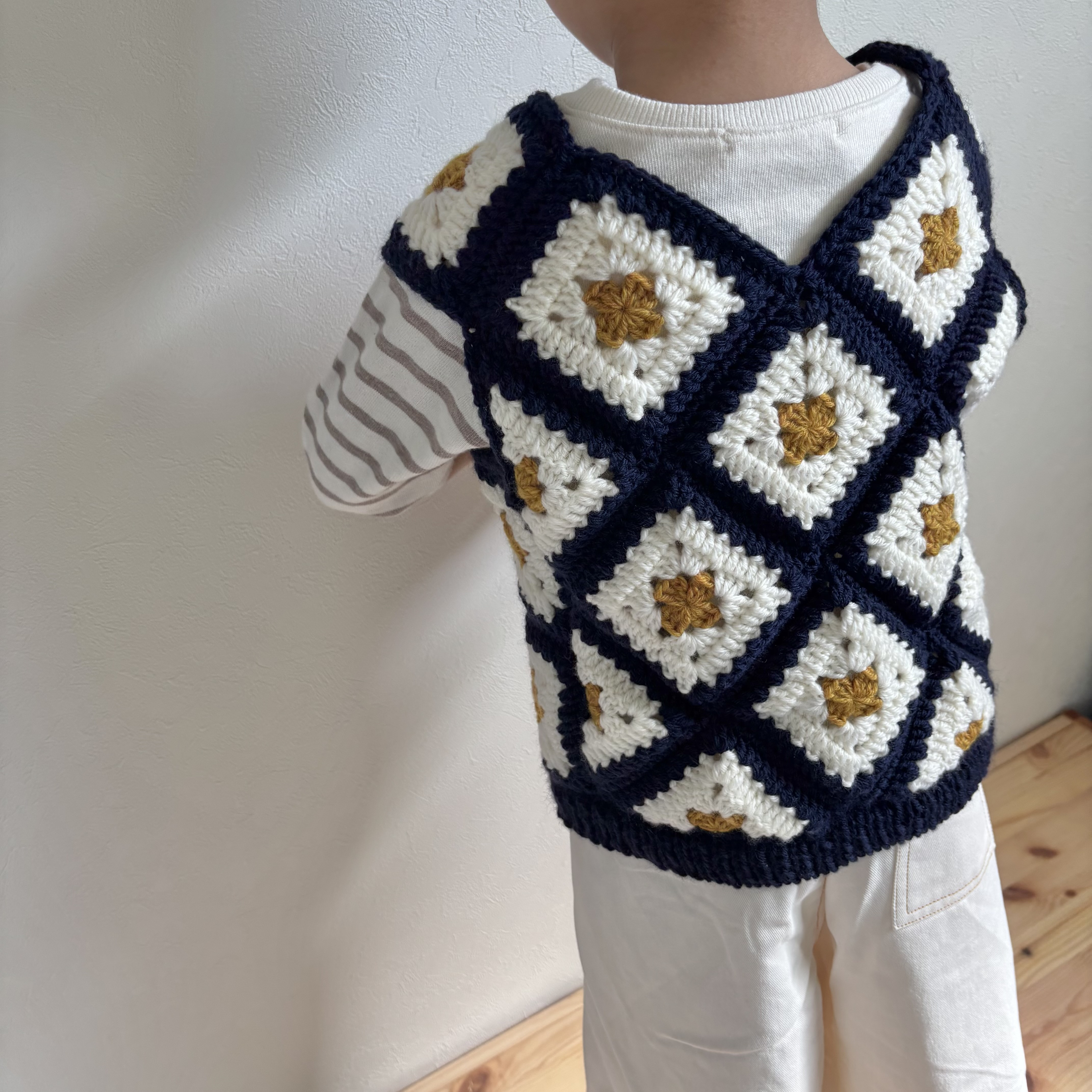 キルティング風モチーフベスト キッズベスト ニットベスト【受注制作】