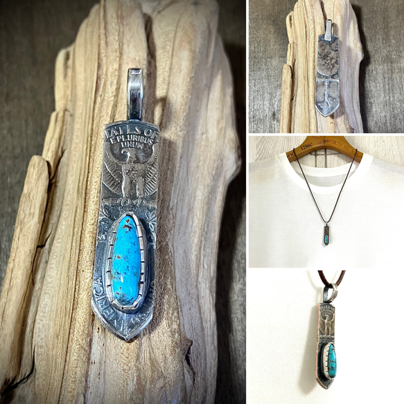 キングマン　ターコイズ　ヴィンテージ　フェザー　シルバー　ネックレス キングマン ターコイズ ヴィンテージコイン フェザー シルバー
