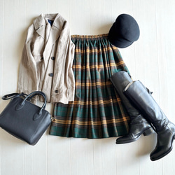 creema 上質シャギーチェックのギャザースカート オリーブグリーン 新品 1番人気♪上質シャギーチェックのギャザースカート オリーブグリーン