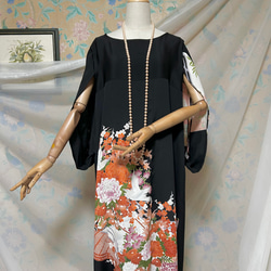 彩　着物リメイク♪ 化繊黒留袖からタックワンピース❣️ 彩 着物リメイク♪ 化繊黒留袖からタックワンピース❣️ 彩 着物