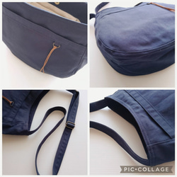 11号帆布 Sサイズのショルダー　(ネイビー)　 両側外ポケット肩ひも調節サコッシュ 4枚目の画像