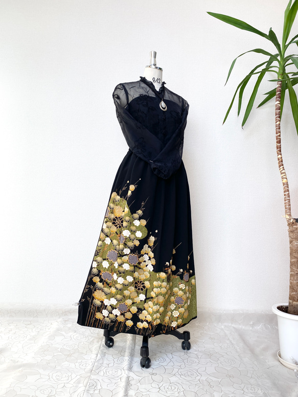 大人可愛いセレブ着物スカートフリーサイズ1点物黒留袖着物リメイク