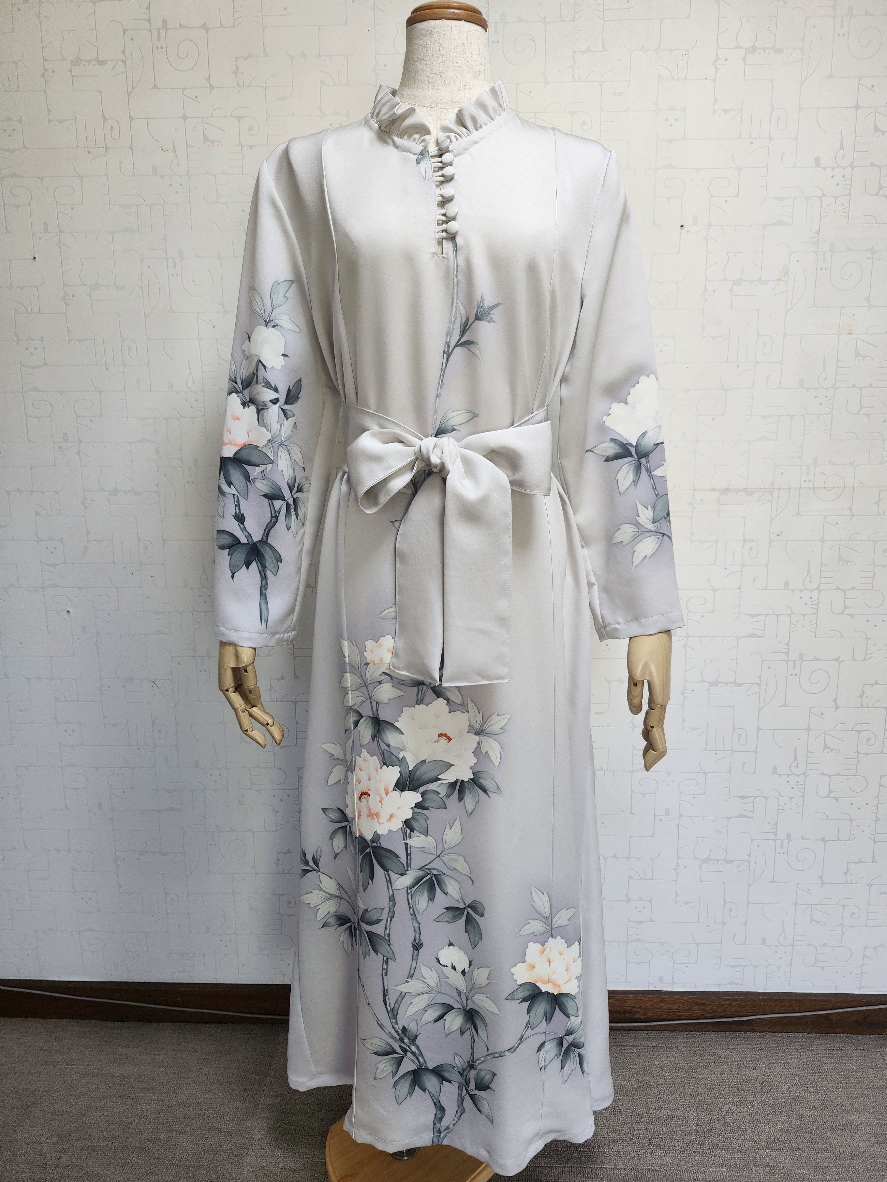 着物リメイク　襟フリルロングワンピース