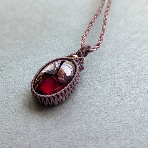 陽炎】ヘソナイトガーネット マクラメ編みネックレス ネックレス
