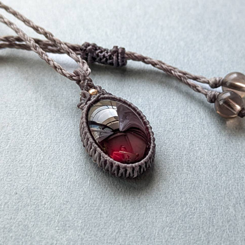 陽炎】ヘソナイトガーネット マクラメ編みネックレス ネックレス