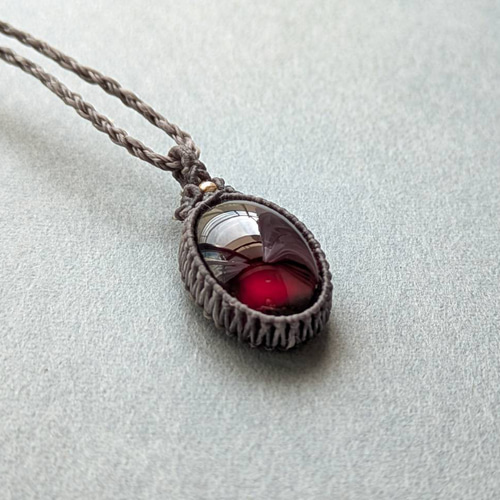 ガーネットマクラメネックレス ガーネット マクラメ編みネックレス 金属アレルギー対応 アクセサリー