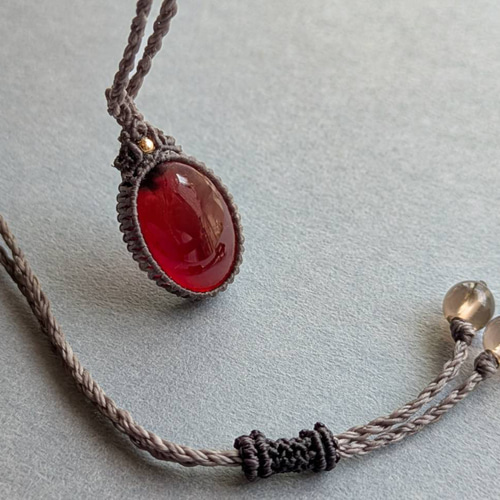 陽炎】ヘソナイトガーネット マクラメ編みネックレス ネックレス
