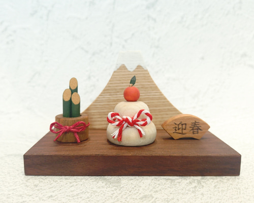手のひらにちょこんと鏡もち・門松のお正月セット 木製／鏡餅／正月