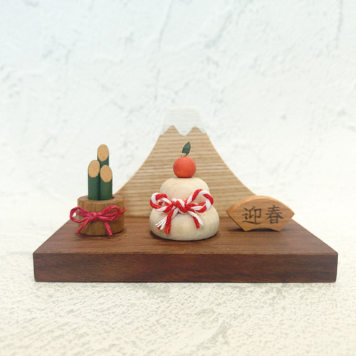 手のひらにちょこんと鏡もち・門松のお正月セット 木製／鏡餅／正月