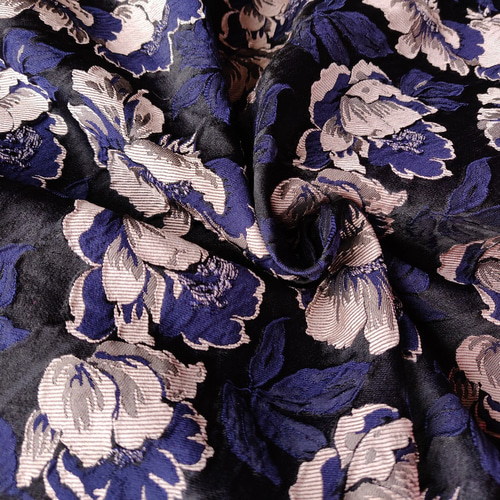 上品 刺繍生地 藍花柄 ジャガード織り生地 ☆生地幅約140cm×長さ50cm