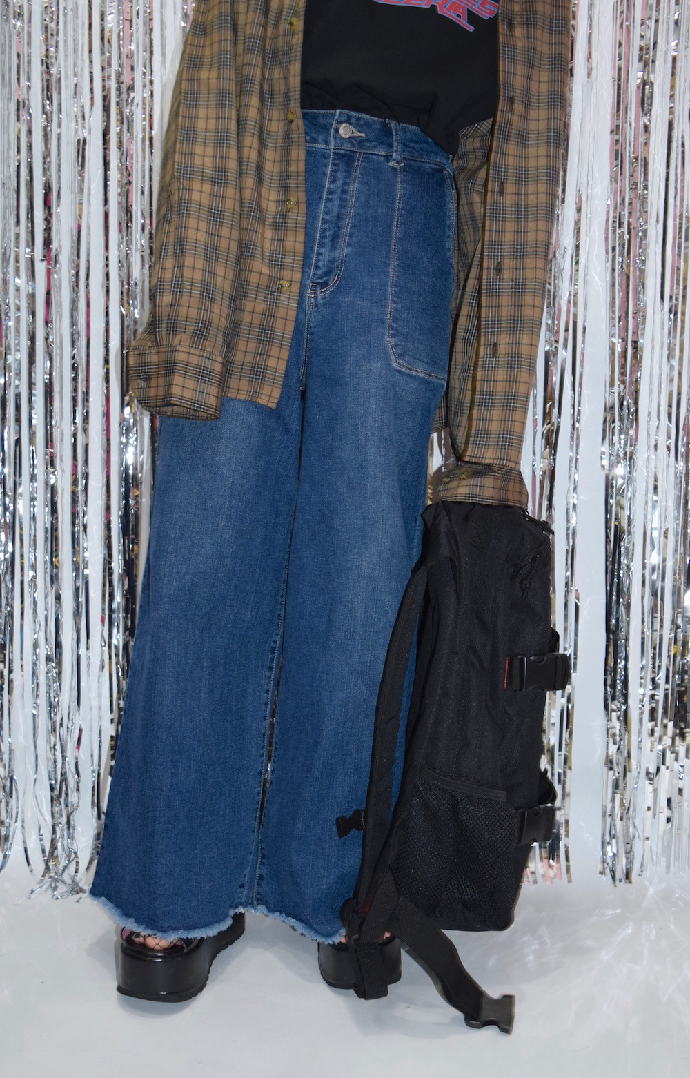 ヘムカット デニムワイドパンツ　青　カジュアル