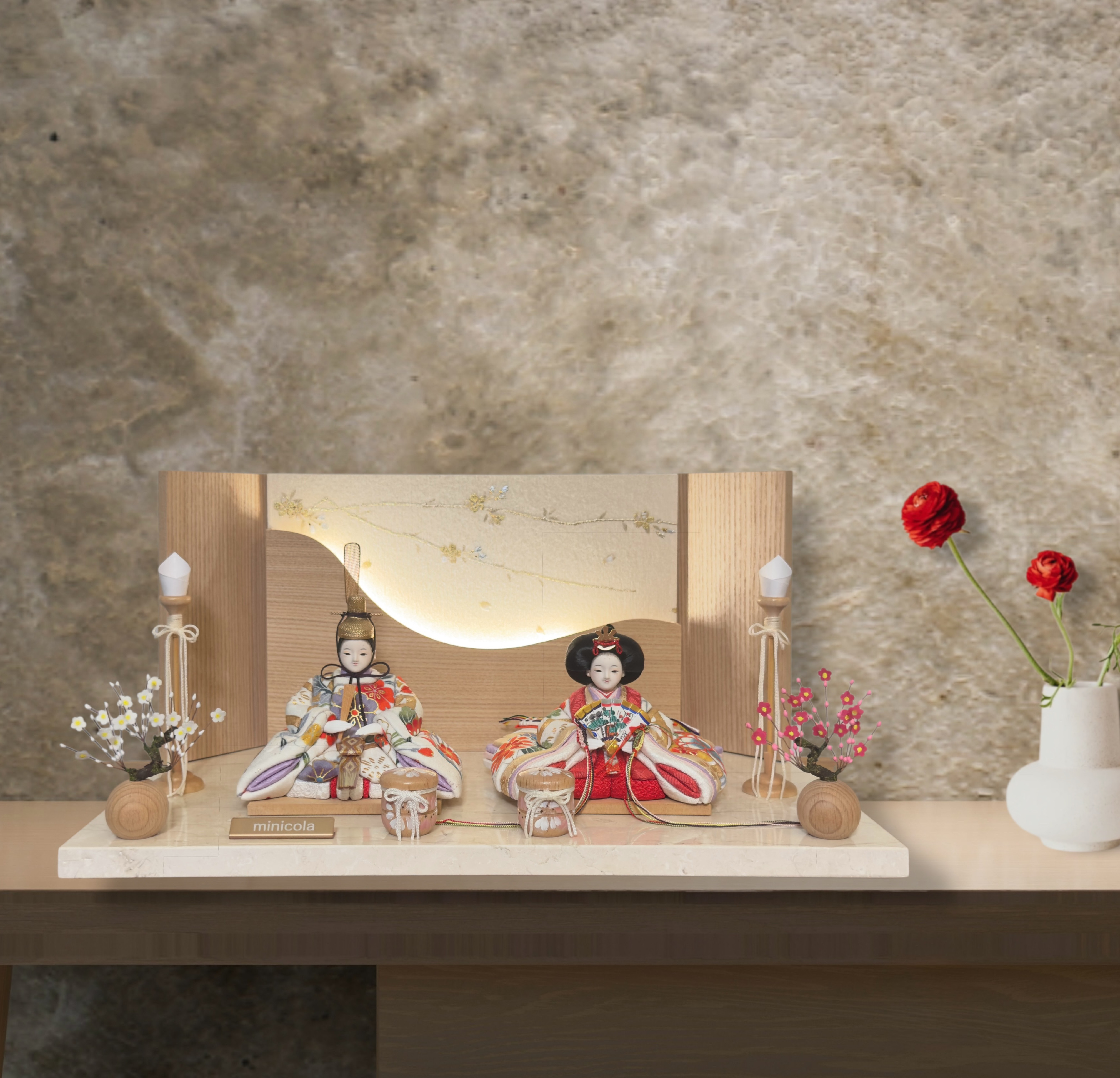 minicola　rico-粋-まつり　木目込み雛人形　マーブル台レクタ　デライト屏風　ひな人形　ひな祭り