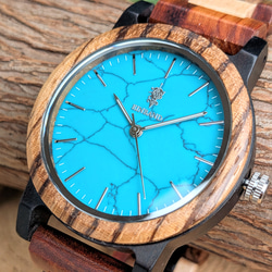 【木製腕時計】EINBAND Schatz ターコイズ文字盤 天然石×木製腕時計 40mm 3枚目の画像