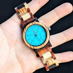 【木製腕時計】EINBAND Schatz ターコイズ文字盤 天然石×木製腕時計 40mm 5枚目の画像