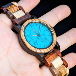 【木製腕時計】EINBAND Schatz ターコイズ文字盤 天然石×木製腕時計 40mm 6枚目の画像