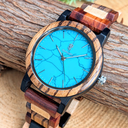 【木製腕時計】EINBAND Schatz ターコイズ文字盤 天然石×木製腕時計 40mm 2枚目の画像
