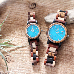 【木製腕時計】EINBAND Schatz ターコイズ文字盤 天然石×木製腕時計 40mm 7枚目の画像