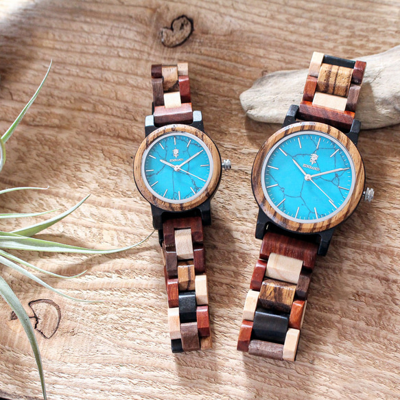 【木製腕時計】EINBAND Schatz ターコイズ文字盤 天然石×木製腕時計 40mm 7枚目の画像