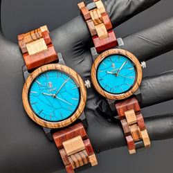 【木製腕時計】EINBAND Schatz ターコイズ文字盤 天然石×木製腕時計 40mm 8枚目の画像
