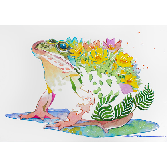 春のカエルさんアート（原画・一点物） カエル_水彩原画_イラスト イラスト n.akabae 通販 19958799｜Creema