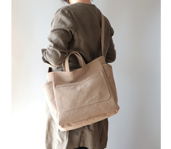ラフショルダー＊柔らかく体に馴染む２Way大容量（モカ） 2枚目の画像