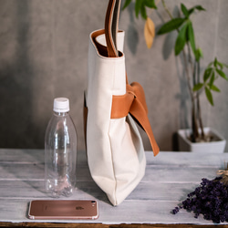 リネン＆本革リボン ショルダーバッグ 6号帆布  麻 キャンバス 【オールブラック】 7枚目の画像