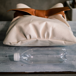 リネン＆本革リボン ショルダーバッグ 6号帆布  麻 キャンバス 【オールブラック】 9枚目の画像