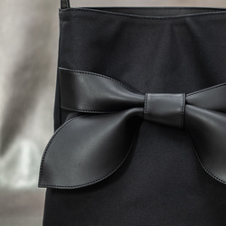 リネン＆本革リボン ショルダーバッグ 6号帆布  麻 キャンバス 【オールブラック】 3枚目の画像