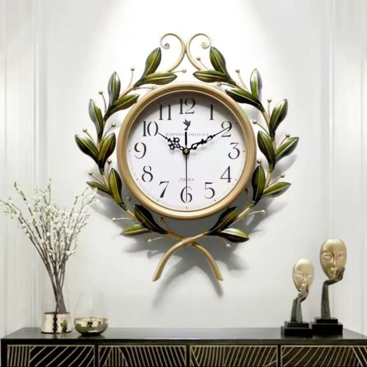 掛け時計 壁掛け時計 インテリア 大きい オリーブの枝 鉄時計 柱時計 ウォール クロック ナチュラル 時計 静音 無騒