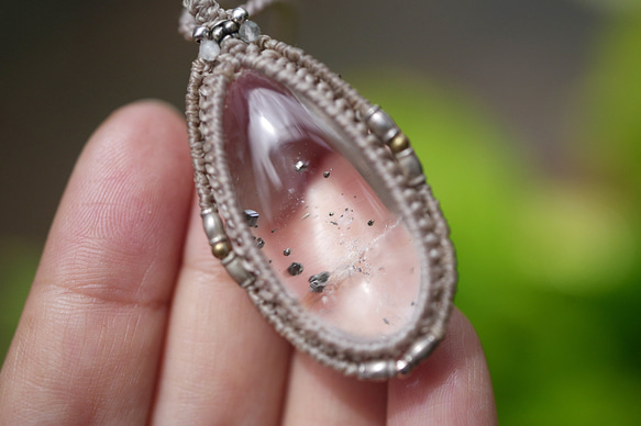 銀の隕石★パイライトインクォーツ マクラメネックレス2131 4枚目の画像