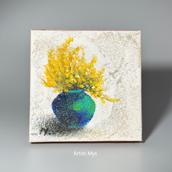 原画 アクリル画 キャンバスアート｜ミモザの絵｜12cm×12cm インテリア