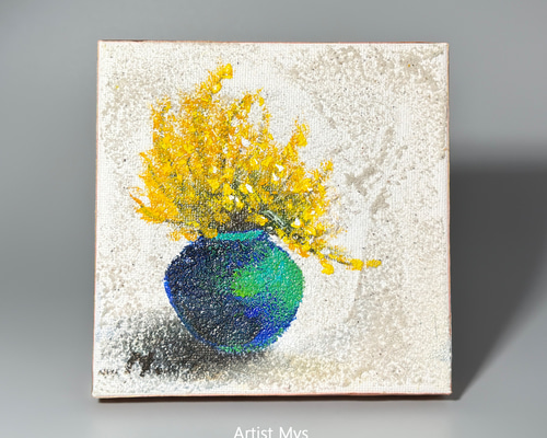 原画 アクリル画 キャンバスアート｜ミモザの絵｜12cm×12cm インテリア