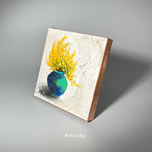 原画 アクリル画 キャンバスアート｜ミモザの絵｜12cm×12cm インテリア