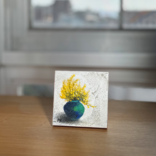 原画 アクリル画 キャンバスアート｜ミモザの絵｜12cm×12cm インテリア