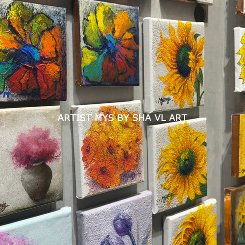 原画 アクリル画 キャンバスアート｜ミモザの絵｜12cm×12cm インテリア