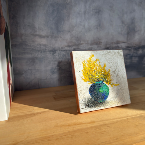 原画 アクリル画 キャンバスアート｜ミモザの絵｜12cm×12cm インテリア