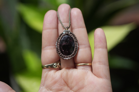 ファセットカット★ガーネット★マクラメネックレス2132 8枚目の画像