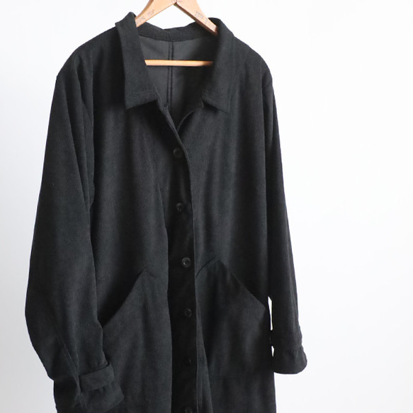 ラスト３　新作　ニット コーデュロイ　角襟 ロングコート 後ろリボン スリット入　ジャケット　黒　K28C 11枚目の画像