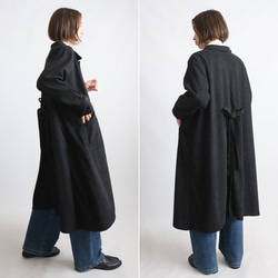 ラスト３　新作　ニット コーデュロイ　角襟 ロングコート 後ろリボン スリット入　ジャケット　黒　K28C 8枚目の画像