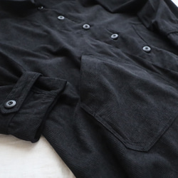 ラスト３　新作　ニット コーデュロイ　角襟 ロングコート 後ろリボン スリット入　ジャケット　黒　K28C 4枚目の画像