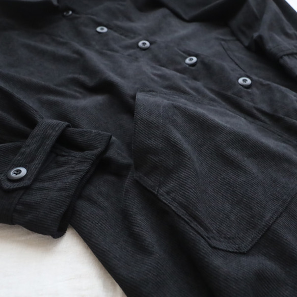ラスト３　新作　ニット コーデュロイ　角襟 ロングコート 後ろリボン スリット入　ジャケット　黒　K28C 4枚目の画像