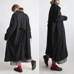 ラスト３　新作　ニット コーデュロイ　角襟 ロングコート 後ろリボン スリット入　ジャケット　黒　K28C 16枚目の画像