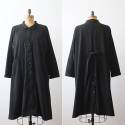 ラスト３　新作　ニット コーデュロイ　角襟 ロングコート 後ろリボン スリット入　ジャケット　黒　K28C 12枚目の画像