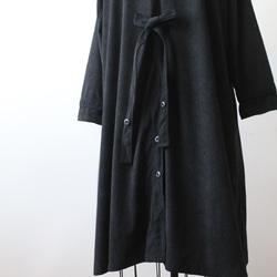 ラスト３　新作　ニット コーデュロイ　角襟 ロングコート 後ろリボン スリット入　ジャケット　黒　K28C 5枚目の画像