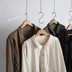 ラスト３　新作　ニット コーデュロイ　角襟 ロングコート 後ろリボン スリット入　ジャケット　黒　K28C 13枚目の画像