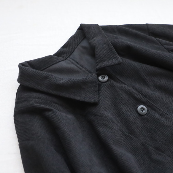 ラスト３　新作　ニット コーデュロイ　角襟 ロングコート 後ろリボン スリット入　ジャケット　黒　K28C 3枚目の画像
