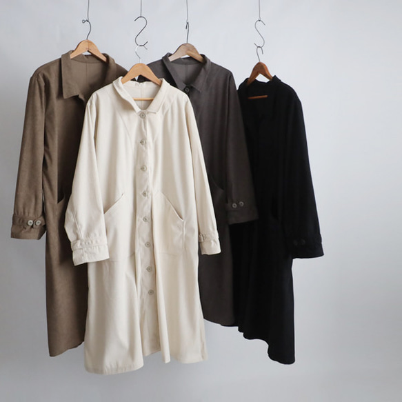 ラスト３　新作　ニット コーデュロイ　角襟 ロングコート 後ろリボン スリット入　ジャケット　黒　K28C 14枚目の画像