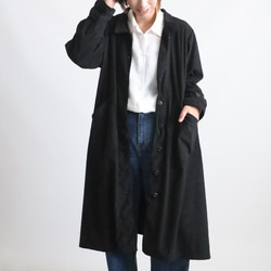 ラスト３　新作　ニット コーデュロイ　角襟 ロングコート 後ろリボン スリット入　ジャケット　黒　K28C 9枚目の画像