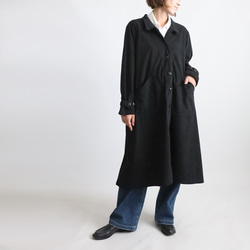 ラスト３　新作　ニット コーデュロイ　角襟 ロングコート 後ろリボン スリット入　ジャケット　黒　K28C 10枚目の画像