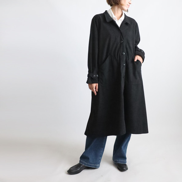 ラスト３　新作　ニット コーデュロイ　角襟 ロングコート 後ろリボン スリット入　ジャケット　黒　K28C 10枚目の画像